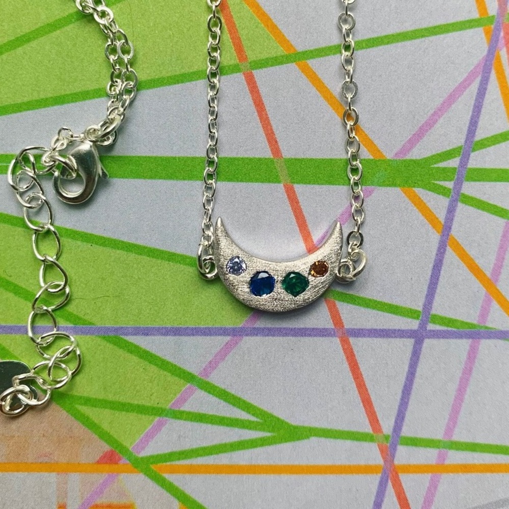 Beautiful crescent moon necklace with cz gems by Sparkazilla on Etsy